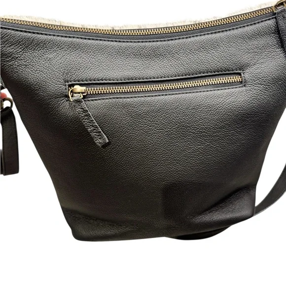 AMERICAN BISON Hair in black & cream and Leather Crossbody Shoulder Bag - Picture 6 of 14